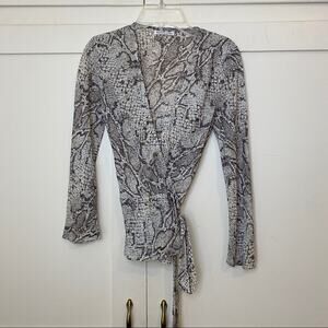 Reformation Langley Snake Print Wrap V Neck Top XS